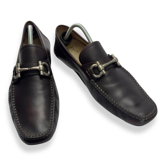 Salvatore Ferragamo PARIGI Gancini Bit Drivers Men 11.5 D Brn Moc Loafers Luxury
